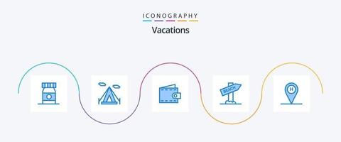 paquete de iconos de vacaciones azul 5 que incluye la ubicación. casa en la playa. cartera. playa. viajar vector