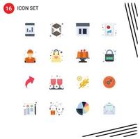 16 Universal Flat Color Signs Symbols of firefighter fighter site graph analysis financial performance Editable Pack of Creative Vector Design Elements