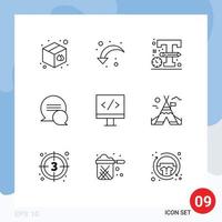 9 iconos creativos signos y símbolos modernos de desarrollo mensajes de diseño de computadora chat elementos de diseño vectorial editables vector