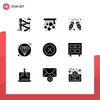 User Interface Pack of 9 Basic Solid Glyphs of wireframe ui drink layout web Editable Vector Design Elements