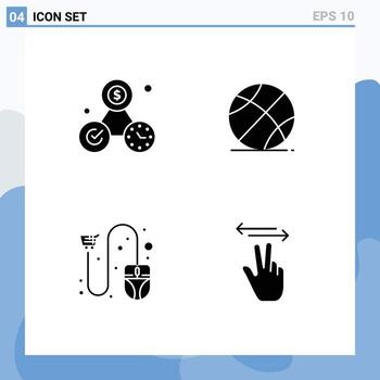 conjunto de 4 paquetes de glifos sólidos comerciales para elementos de diseño de vector editables de ratón de juego de perfección de clic de reloj