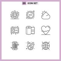 Modern Set of 9 Outlines and symbols such as paper console beach gamepad game Editable Vector Design Elements