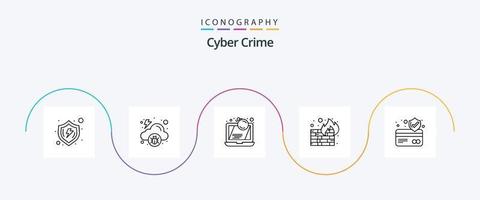 paquete de iconos de la línea 5 de delitos cibernéticos que incluye seguridad. fuego. programa malicioso delito vector