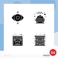 Set of 4 Vector Solid Glyphs on Grid for eye web car service accommodation Editable Vector Design Elements