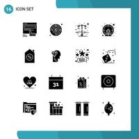 Universal Icon Symbols Group of 16 Modern Solid Glyphs of house target finding goal female road light Editable Vector Design Elements