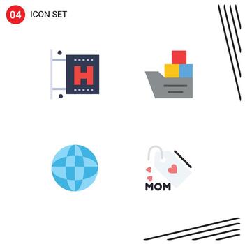 4 iconos planos universales establecidos para aplicaciones web y móviles signo de hotel caja de globo etiqueta de transporte elementos de diseño vectorial editables vector