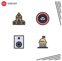 Filledline Flat Color Pack of 4 Universal Symbols of church electronics cross sharp speaker Editable Vector Design Elements