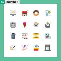 16 Universal Flat Color Signs Symbols of cream marketing doughnut email notice Editable Pack of Creative Vector Design Elements