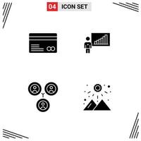 4 Universal Solid Glyphs Set for Web and Mobile Applications card connections payments chart social Editable Vector Design Elements