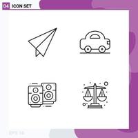 Mobile Interface Line Set of 4 Pictograms of paper wedding automobile vehicles balance Editable Vector Design Elements