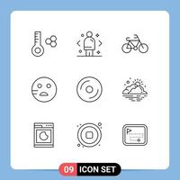 User Interface Pack of 9 Basic Outlines of media disk bicycle cd emojis Editable Vector Design Elements