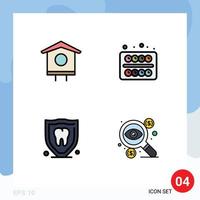 Modern Set of 4 Filledline Flat Colors Pictograph of house protection spring school tooth Editable Vector Design Elements