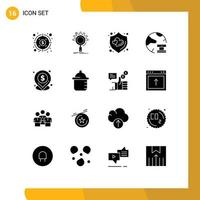 Pictogram Set of 16 Simple Solid Glyphs of location server love network data Editable Vector Design Elements