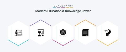Modern Education And Knowledge Power 25 Glyph icon pack including brian . student notes. learining. books . student vector