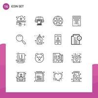 Group of 16 Outlines Signs and Symbols for magnifier study book education american Editable Vector Design Elements