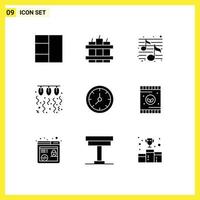 Set of 9 Modern UI Icons Symbols Signs for watch time night clock love Editable Vector Design Elements