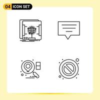 Line Pack of 4 Universal Symbols of dimensional business scanner message stop Editable Vector Design Elements