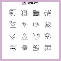 16 Universal Outlines Set for Web and Mobile Applications key target midi financial business Editable Vector Design Elements