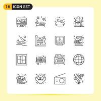 16 Universal Outlines Set for Web and Mobile Applications communist kayak supermarket boat shopping Editable Vector Design Elements