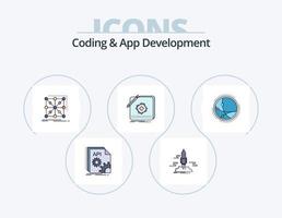 Coding And App Development Line Filled Icon Pack 5 Icon Design. app. purchase. phone. script. doc vector