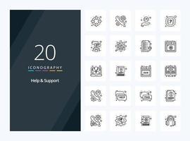 20 Help And Support Outline icon for presentation vector