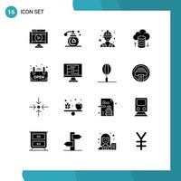 Group of 16 Modern Solid Glyphs Set for board shop builder open cloud network Editable Vector Design Elements