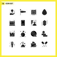 Set of 16 Commercial Solid Glyphs pack for study education email spring egg Editable Vector Design Elements