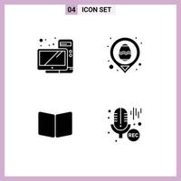 Pictogram Set of 4 Simple Solid Glyphs of computer book monitor location layout Editable Vector Design Elements