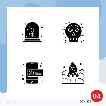 4 User Interface Solid Glyph Pack of modern Signs and Symbols of experimental growth mobile payment avatar halloween launch Editable Vector Design Elements