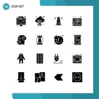 Universal Icon Symbols Group of 16 Modern Solid Glyphs of education document beach laptop computer Editable Vector Design Elements