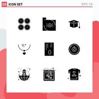 Modern Set of 9 Solid Glyphs Pictograph of marriage amulet banking graduation cap Editable Vector Design Elements