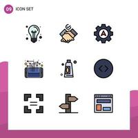 Pack of 9 creative Filledline Flat Colors of cleaning smart navigation processor mobile Editable Vector Design Elements