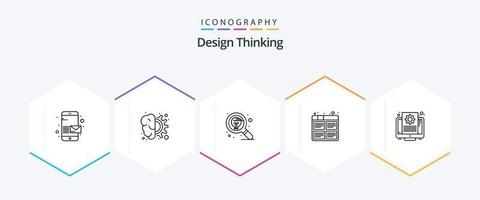 Design Thinking 25 Line icon pack including process. film. thinking. board. search vector