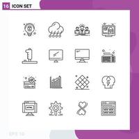 Pictogram Set of 16 Simple Outlines of security system business screen leader Editable Vector Design Elements