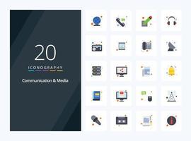 20 Communication And Media Flat Color icon for presentation vector