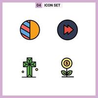 Pack of 4 Modern Filledline Flat Colors Signs and Symbols for Web Print Media such as editing money forward church business Editable Vector Design Elements