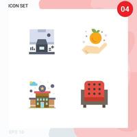 Group of 4 Modern Flat Icons Set for cabin police panel food furniture Editable Vector Design Elements