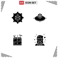 Pack of 4 creative Solid Glyphs of communication light help concept box Editable Vector Design Elements