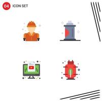 4 Creative Icons Modern Signs and Symbols of fighter computer fireman hair media Editable Vector Design Elements