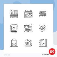 Pack of 9 Modern Outlines Signs and Symbols for Web Print Media such as message email construction computer carpet Editable Vector Design Elements