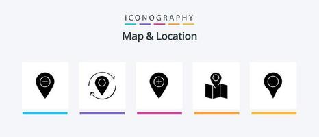 paquete de iconos de glifo 5 de mapa y ubicación que incluye puntero. localización. marcador. alfiler. mapa. diseño de iconos creativos vector