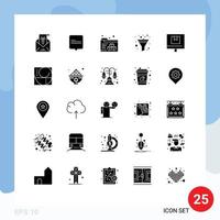 Modern Set of 25 Solid Glyphs Pictograph of online delivery printing commerce sort Editable Vector Design Elements