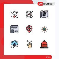 User Interface Pack of 9 Basic Filledline Flat Colors of canada map business app cog Editable Vector Design Elements