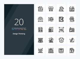 20 Design Thinking Outline icon for presentation vector