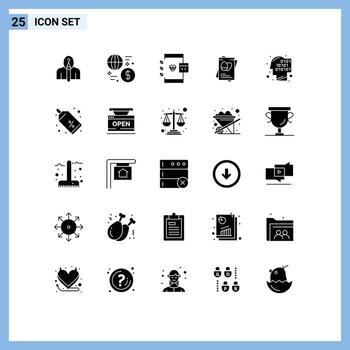 25 concepto de glifo sólido para sitios web móviles y aplicaciones huevos passpoet dinero desarrollo codificación elementos de diseño vectorial editables vector