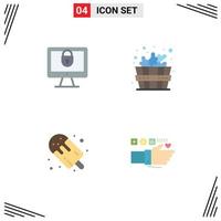 Editable Vector Line Pack of 4 Simple Flat Icons of computer food security spa sweets Editable Vector Design Elements