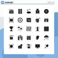 Modern Set of 25 Solid Glyphs Pictograph of dollar coin golf travel baggage Editable Vector Design Elements