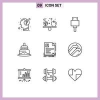 Set of 9 Vector Outlines on Grid for contract day vegetable cake usb Editable Vector Design Elements