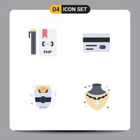 Set of 4 Modern UI Icons Symbols Signs for coding onion ring file card food Editable Vector Design Elements