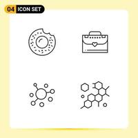 Line Pack of 4 Universal Symbols of donut crypto currency bag elastic molecule Editable Vector Design Elements